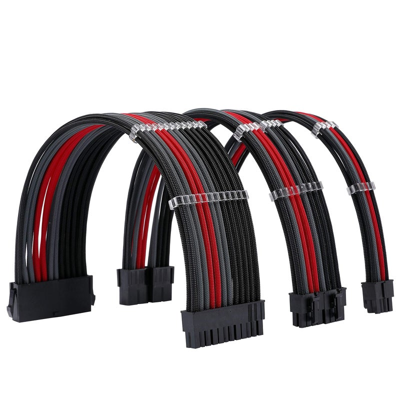 Formulamod Sleeve Extension Power Supply Cable Kit 18AWG ATX 24P+ EPS 8-P+PCI-E8-P with Combs for PSU to Motherboard/GPU Fm-NCK3 (Black Grey Red) - Image 1